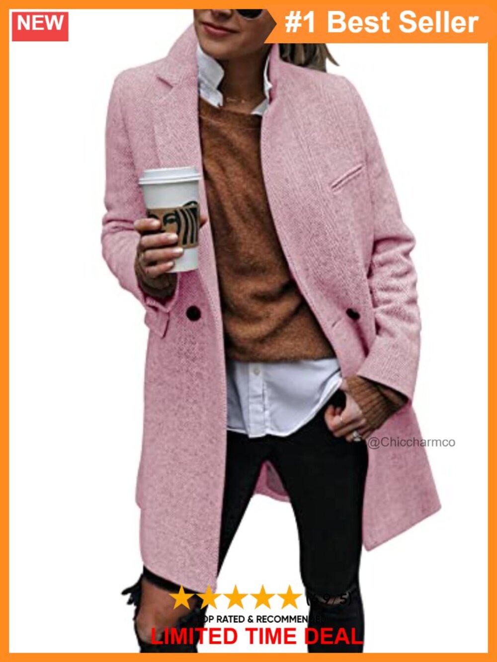 Notch Lapel Double Breasted Trench Coat Long Blazer Jacket